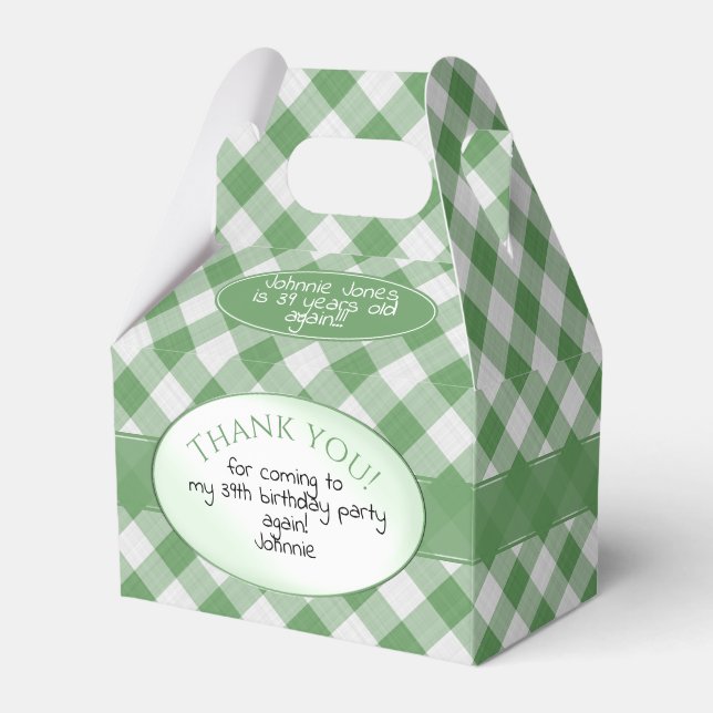 Thank You Again Green Gingham Checks Pattern Favour Box (Front Side)