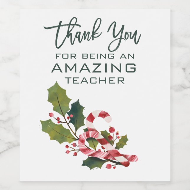 Thank You Amazing Teacher For Christmas Wine Label (Single Label)