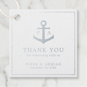 Thank You Anchor Nautical Wedding Silver Favour Tags