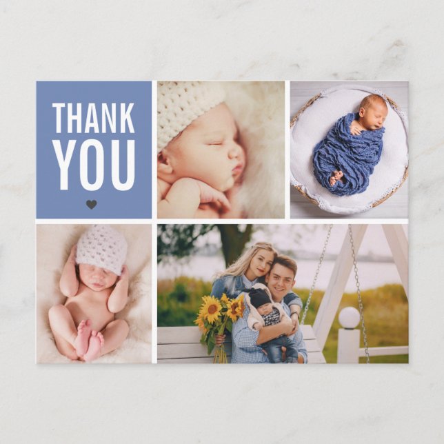 Thank You and Birth Announcement Photo Collage Postcard (Front)