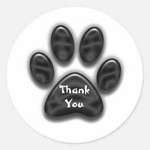 Thank You Animal Lover Black Paw Print Thanks Classic Round Sticker