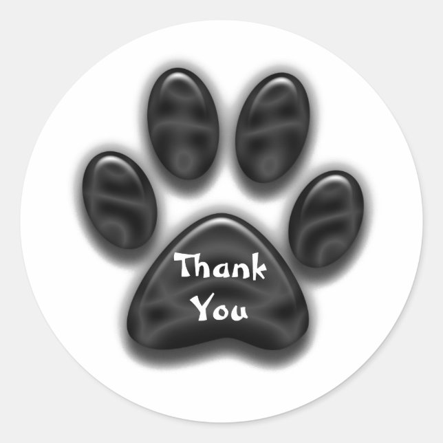 Thank You Animal Lover Black Paw Print Thanks Classic Round Sticker (Front)