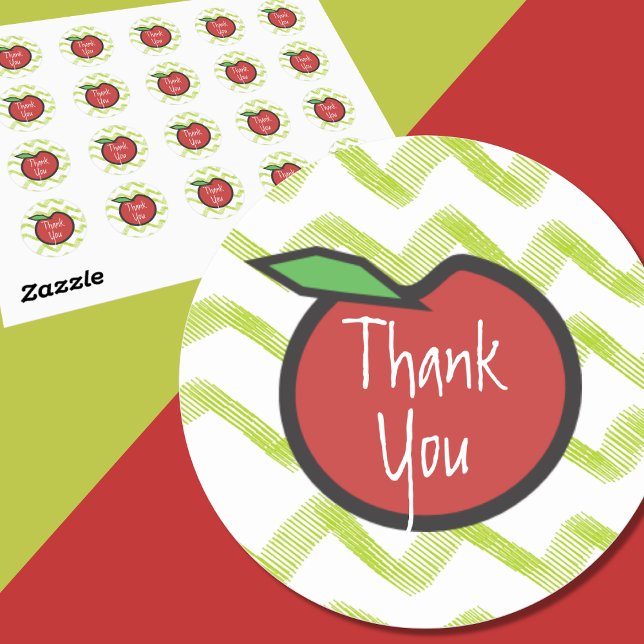 Thank You Apple Teacher Chevron Themed Stickers (Depiction of Sticker and Sheet Set)