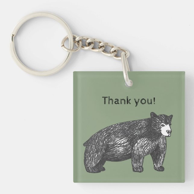 Thank You Appreciation Artistic Black Bear Key Ring (Front)