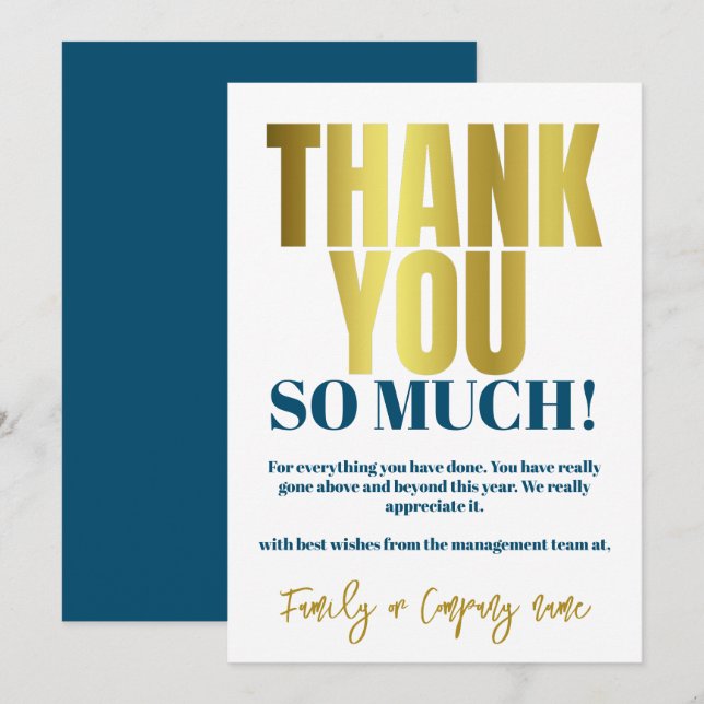 Thank You Appreciation Gold Blue Thanks Card (Front/Back)