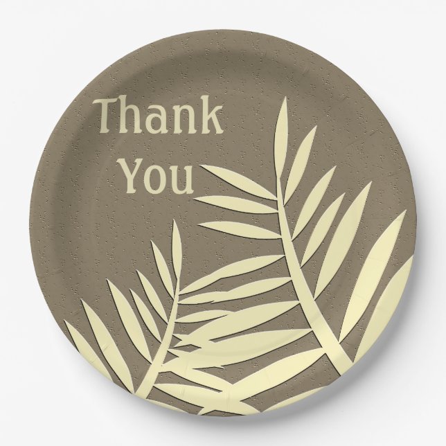 Thank You Appreciation Meal Brown Leaf Silhouette Paper Plate (Front)