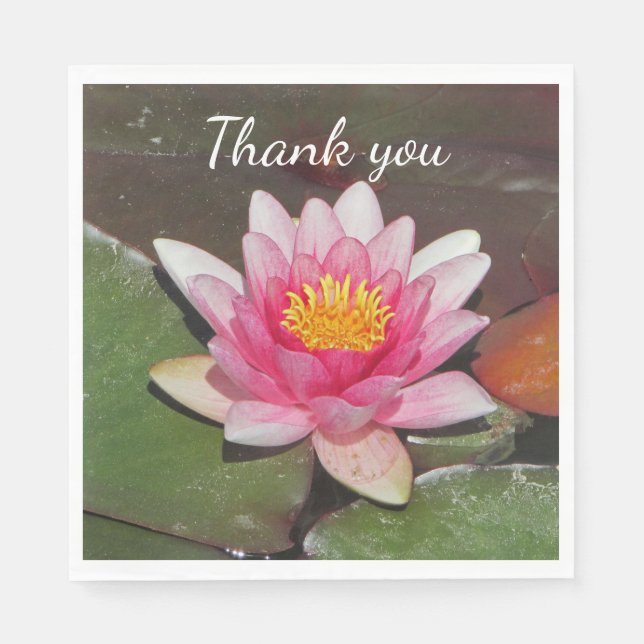 Thank You Appreciation Meal Pink Water Lily Photo Napkin (Front)