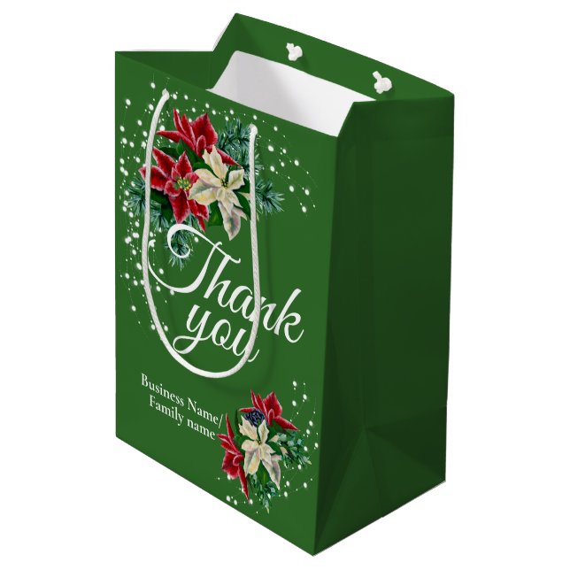Thank You Appreciation Poinsettia Floral  Medium Gift Bag (Back Angled)