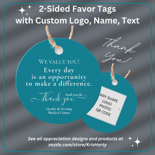 Thank You Appreciation Professional Teal Favour Tags