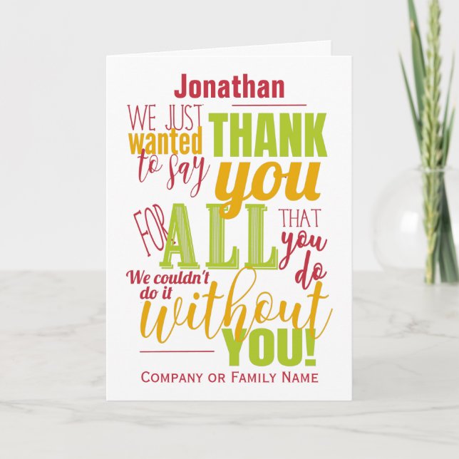 Thank You Appreciation Typography Thanks Message Card (Front)