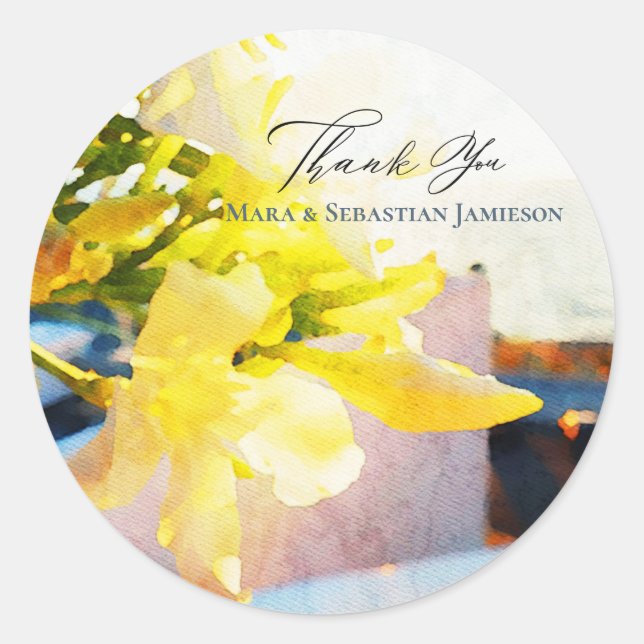 *~* THANK YOU AR15 Elegant  Floral Artsy Wedding Classic Round Sticker (Front)