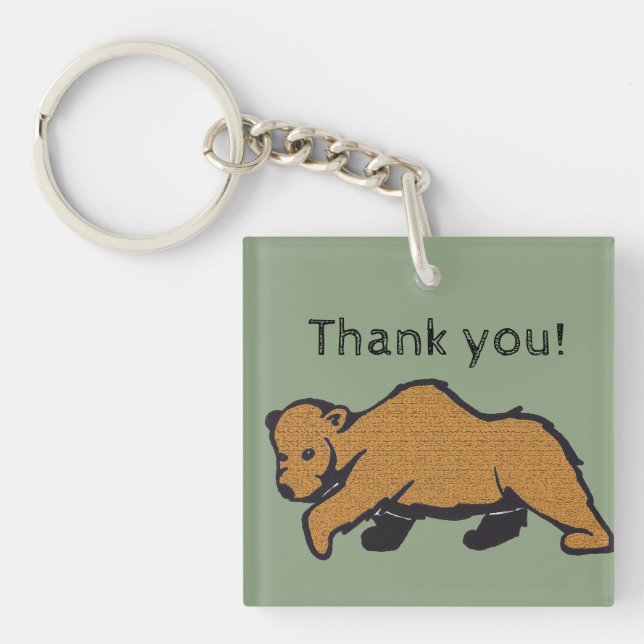 Thank You Artistic Appreciation Brown Bear Key Ring (Front)
