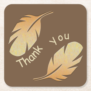 Thank You Autumn Colour Feathers Appreciation Meal Square Paper Coaster