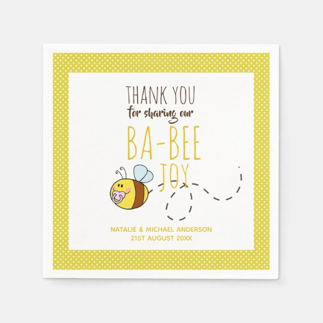 Thank You BA-BEE Baby Shower Yellow Polkadot Napkin (Front)