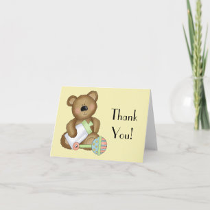 Thank You!-Baby Bear with Baby Bottle+Rattle You Card