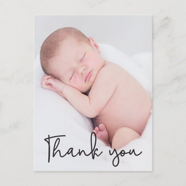 Thank You  Baby Birth Announcement | Script text Postcard (Front)