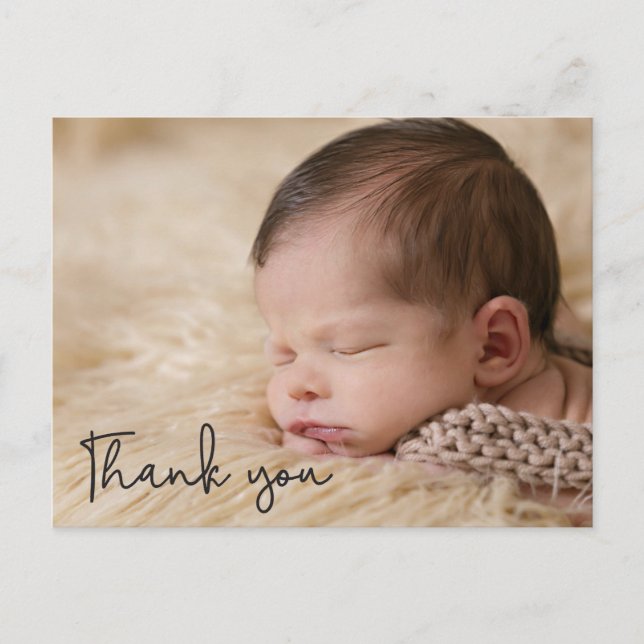 Thank You Baby Birth Announcement Script text Postcard (Front)