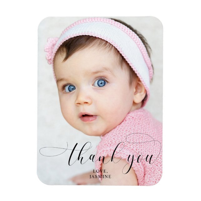 Thank you Baby Birthday Photo Elegant Swashes Magnet (Vertical)