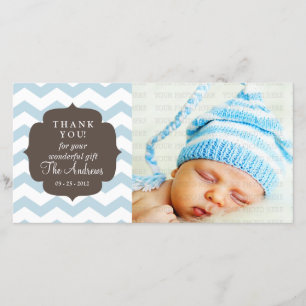 Thank You Baby Blue Chevron Zigzag Stripes Card