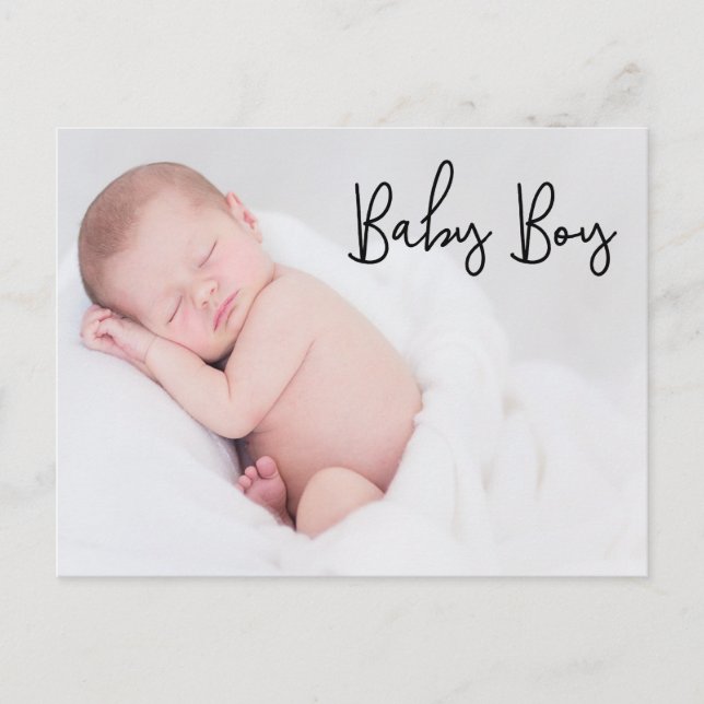 Thank You Baby boy Birth Announcement Script text Postcard (Front)