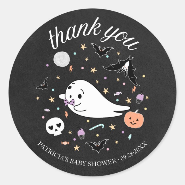 Thank You Baby Ghost Halloween Boy Baby Shower Classic Round Sticker (Front)