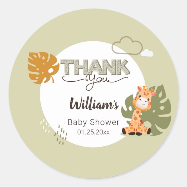 Thank you Baby Giraffe, Baby Shower Invitation Classic Round Sticker (Front)