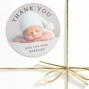 Thank You Baby Newborn Baby Shower Script Classic Round Sticker