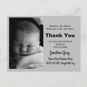 Thank You Baby Photo Birth Announcement Card