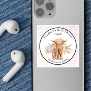 Thank you Baby shower Baby Highland Cow Calf Square Sticker