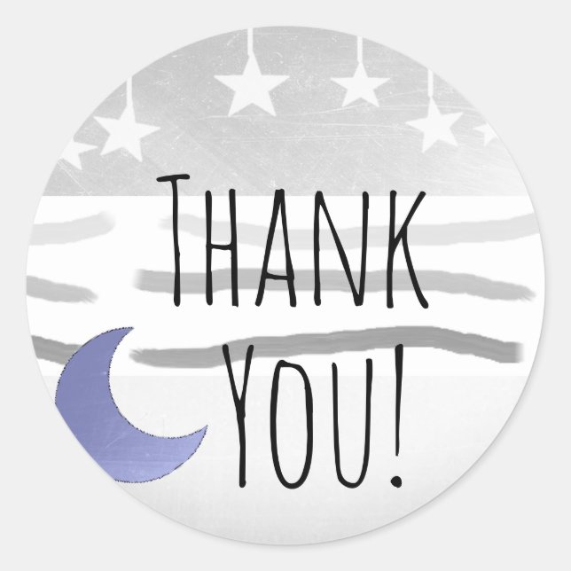 Thank You Baby Shower Blue Grey Moon and Stars Classic Round Sticker (Front)