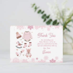 Thank You Baby Shower Cold Outside Snow Pink Girl Card
