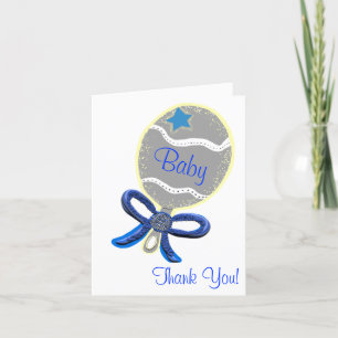 Thank You Baby Shower Elegant Blue Rattle Card