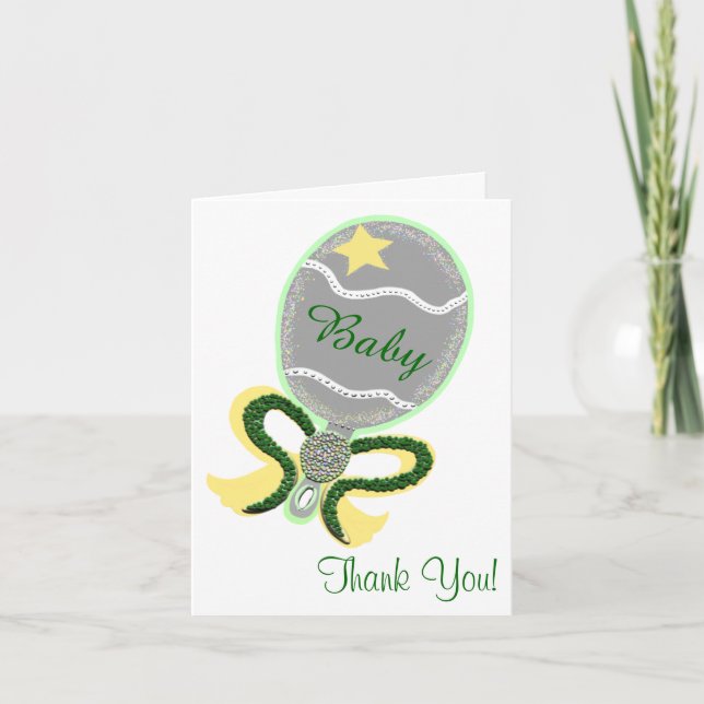 Thank You Baby Shower Elegant Rattle Card (Front)