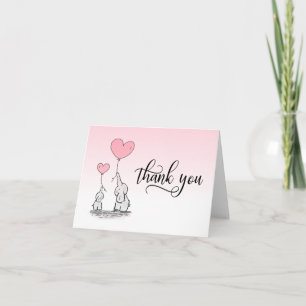 THANK YOU Baby Shower Elephant Girl Pink   BLANK Card
