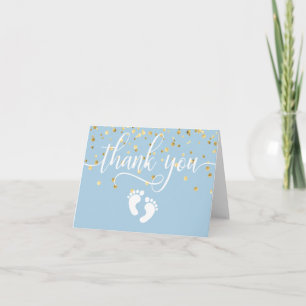 THANK YOU Baby Shower Feet Blue Gold BOY BLANK