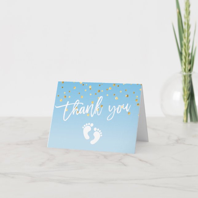 THANK YOU Baby Shower Feet Blue Gold BOY | BLANK Card (Front)
