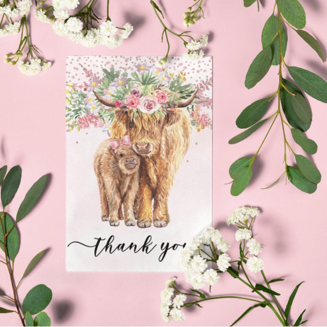 Thank you Baby Shower Highland Cow Pink Postcard (Creator Uploaded)
