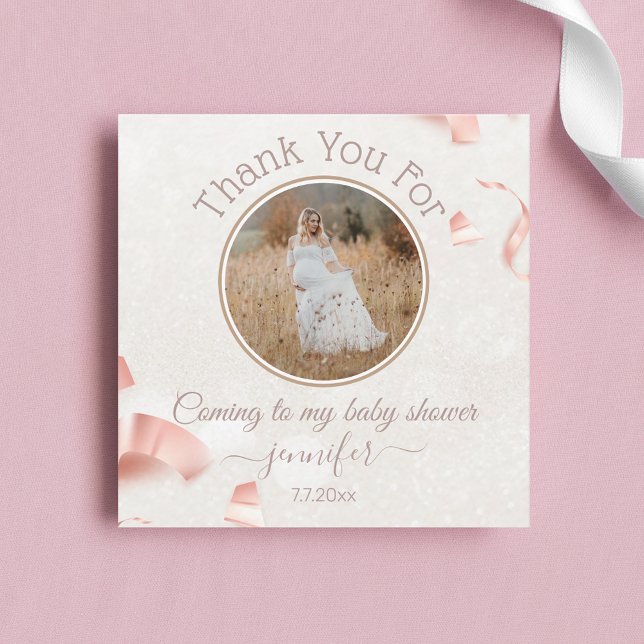 thank you baby shower pink confetti round photo  card (Creator Uploaded)