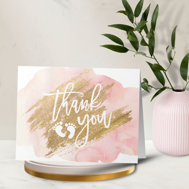 THANK YOU Baby Shower Pink Gold Watercolor (Creator Uploaded)