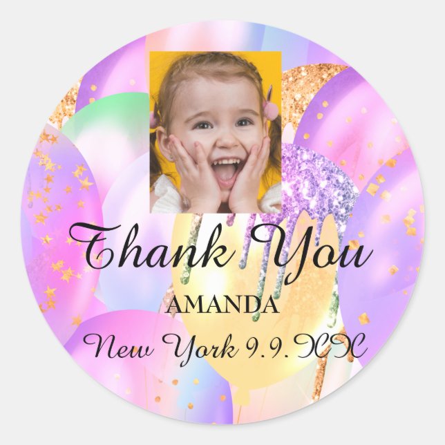 Thank You Baby Shower Sweet16th Balloon Photo  Classic Round Sticker (Front)