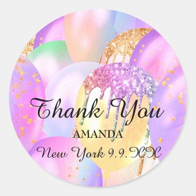 Thank You Baby Shower Sweet16th Balloon Pink  Classic Round Sticker (Front)