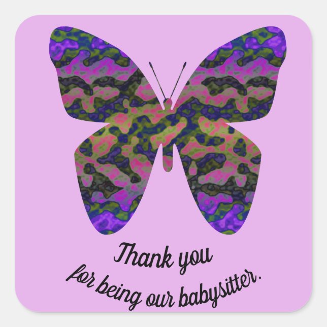 Thank You Babysitter Purple Butterfly Appreciation Square Sticker (Front)
