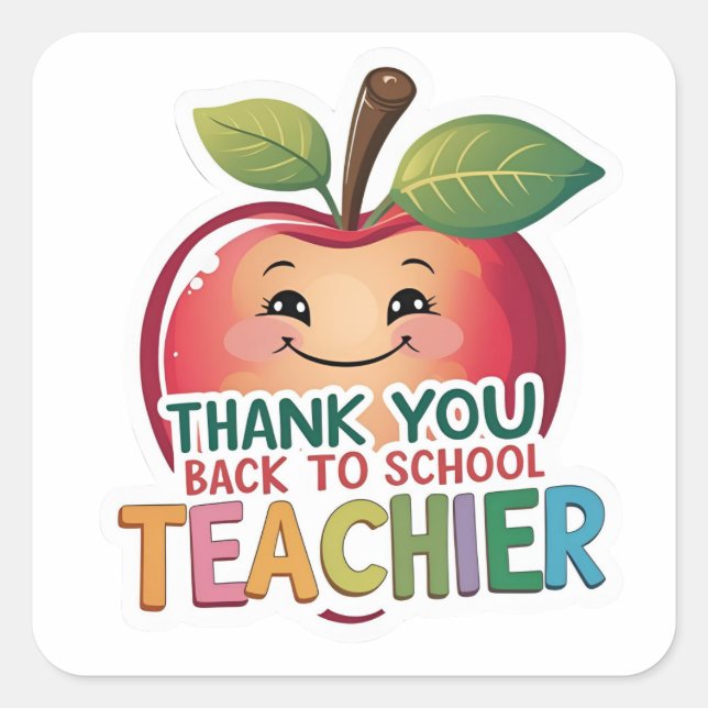 Thank You Back to School Teacher Apple  Square Sticker (Front)
