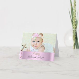 Thank You Baptism Pink Cross Girl Lace 2 Card