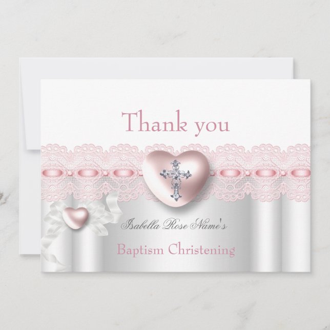 Thank you Baptism Pink Silver Photo Heart Cross (Front)