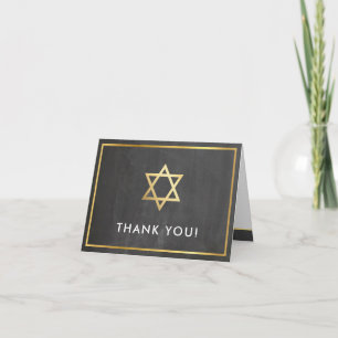 THANK YOU bar mitzvah gold star grey chalkboard Card