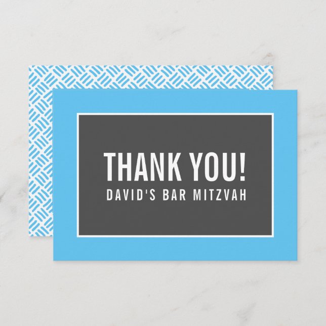 THANK YOU BAR MITZVAH minimalist grid blue grey (Front/Back)