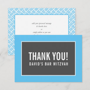 THANK YOU BAR MITZVAH minimalist grid blue grey Card
