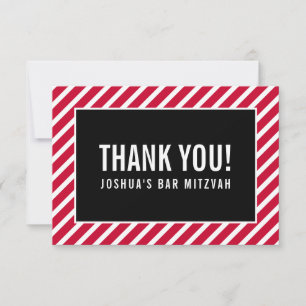 THANK YOU BAR MITZVAH modern boy simple red black Card