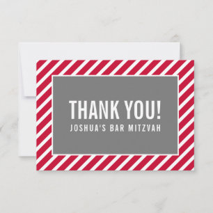 THANK YOU BAR MITZVAH modern boy simple red grey Card